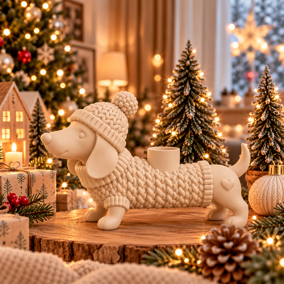 Weihnachtsdackel – Kerzenhalter für LED-Stabkerzen