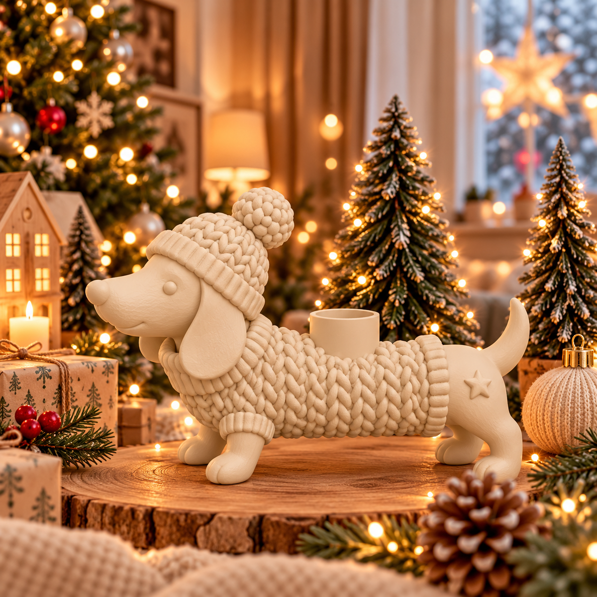 Weihnachtsdackel – Kerzenhalter für LED-Stabkerzen