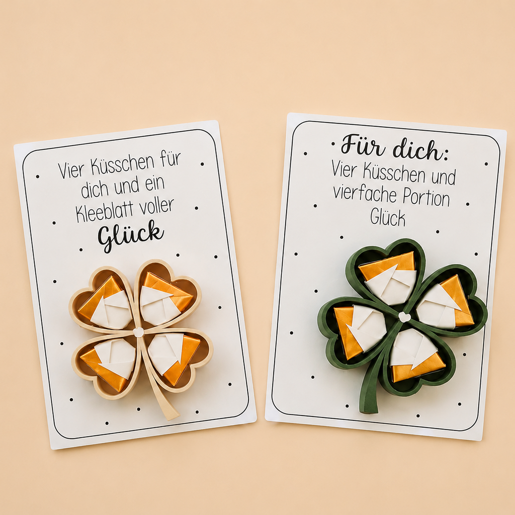 Glückskarte mit Kleeblatt & Küsschen