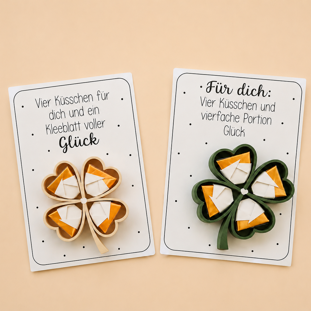 Glückskarte mit Kleeblatt & Küsschen