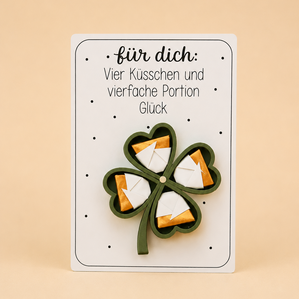 Glückskarte mit Kleeblatt & Küsschen