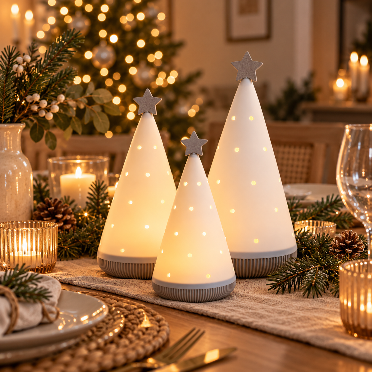 LED Weihnachtsbäume „Sternenzauber“ – 3er Set