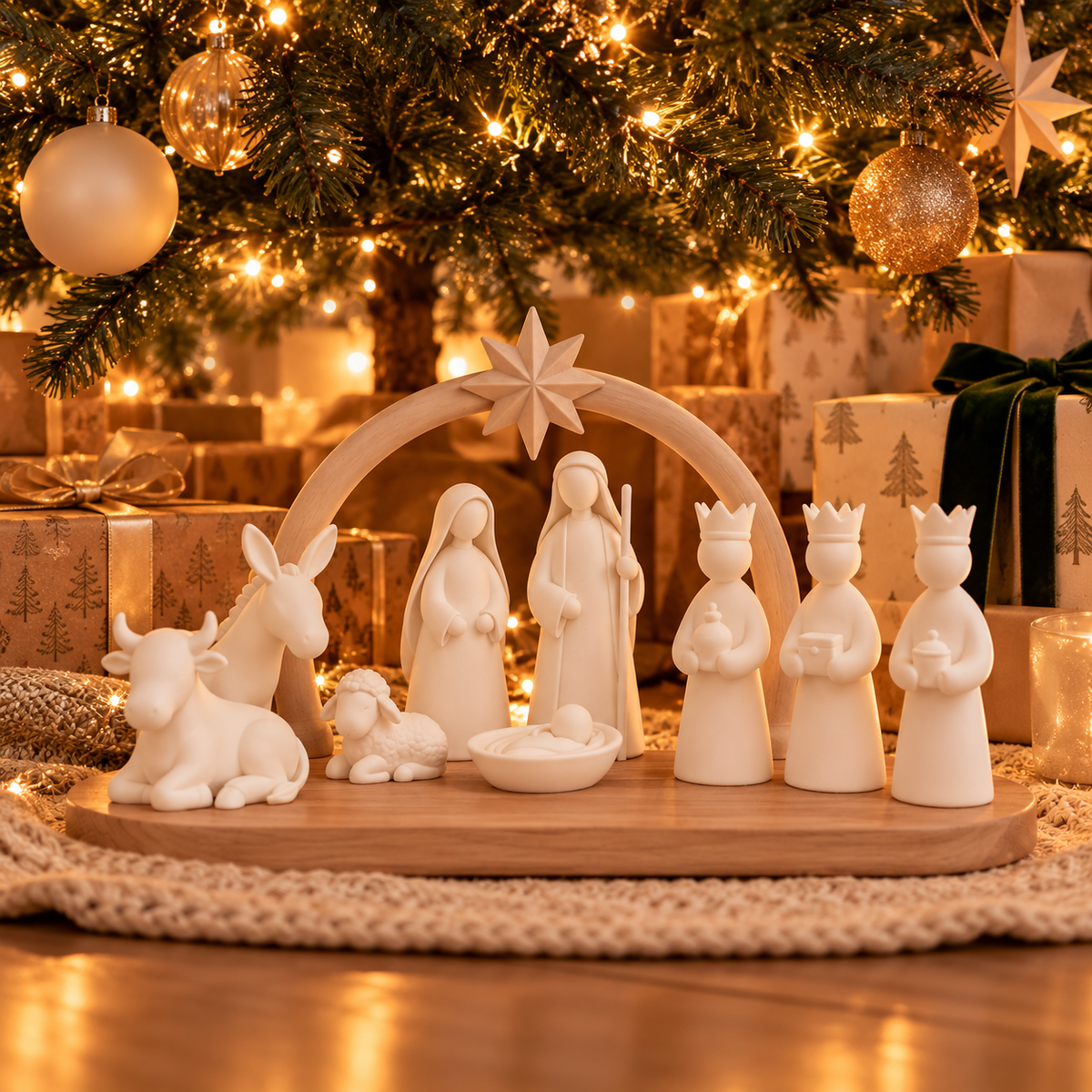 Moderne Weihnachtskrippe mit Bogen & Stern