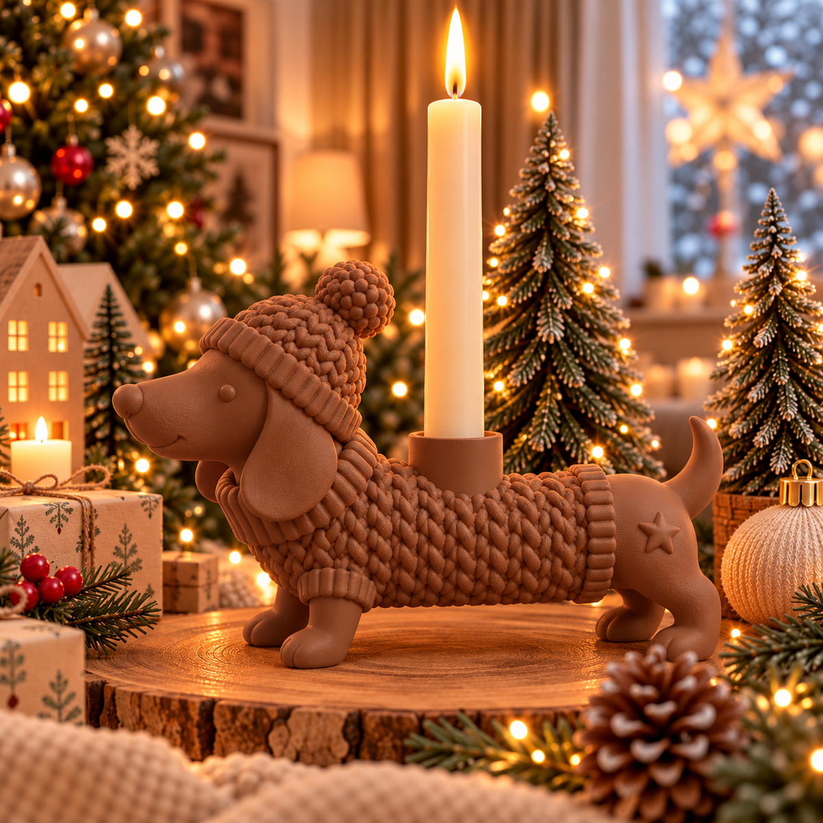 Weihnachtsdackel – Kerzenhalter für LED-Stabkerzen
