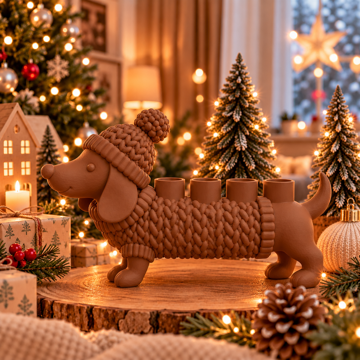 Adventskranz Dackel für 4 LED-Stabkerzen
