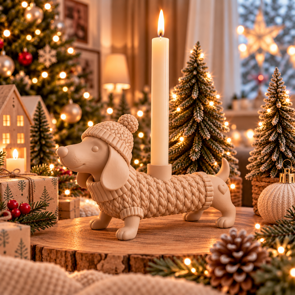 Weihnachtsdackel – Kerzenhalter für LED-Stabkerzen