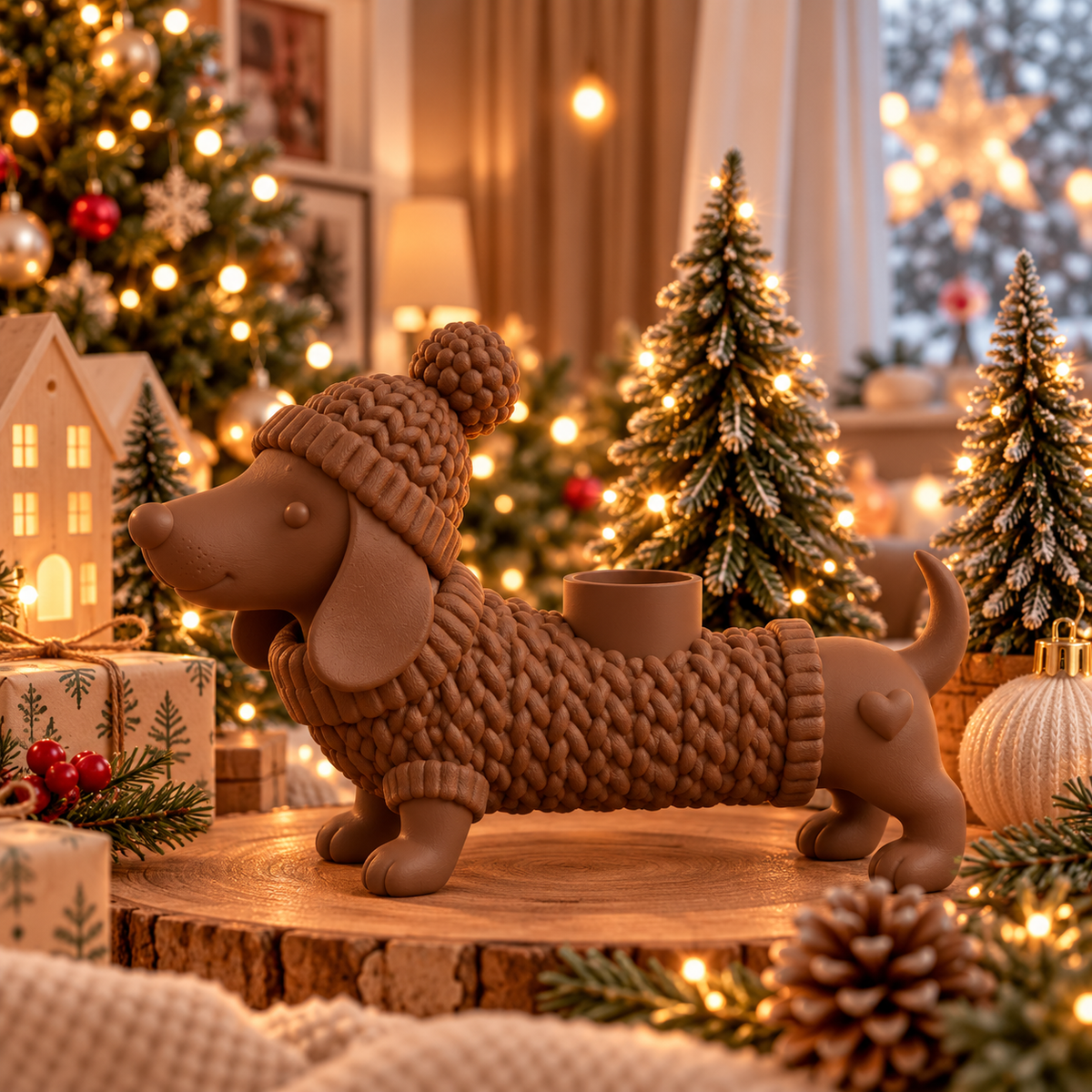 Weihnachtsdackel – Kerzenhalter für LED-Stabkerzen