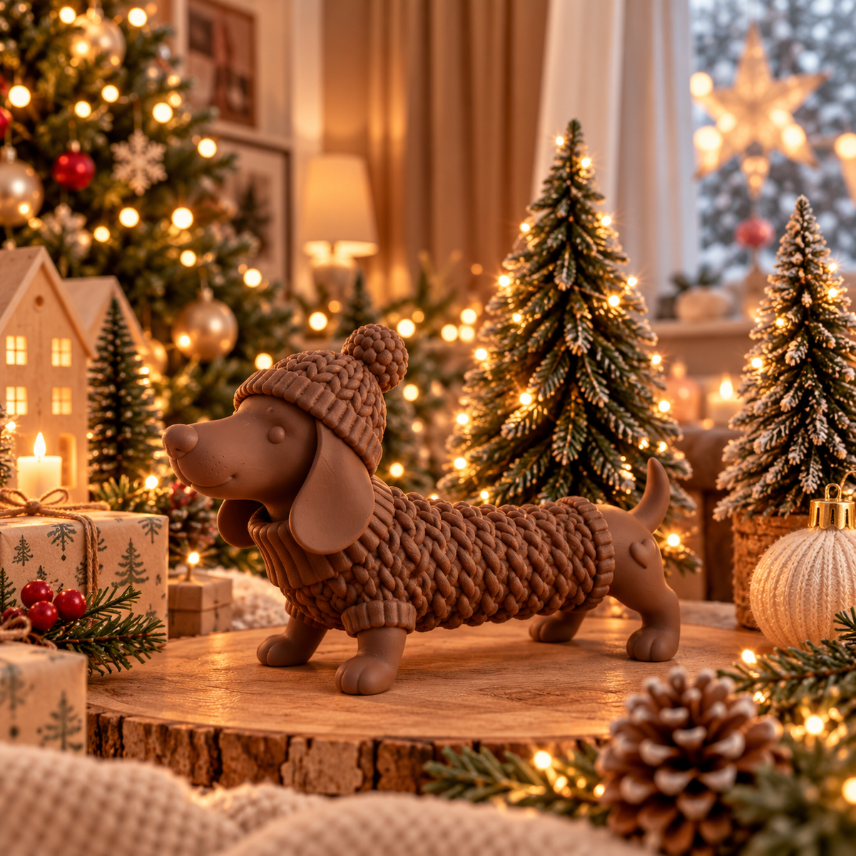Adventskranz Dackel für 4 LED-Stabkerzen